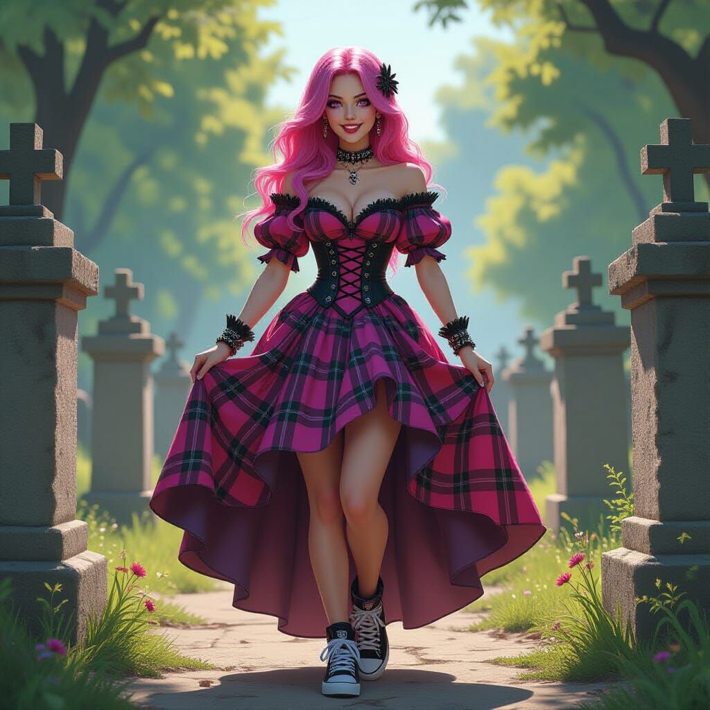 Gothic Woman Posing in Cemetery, Concept Art Portrait
