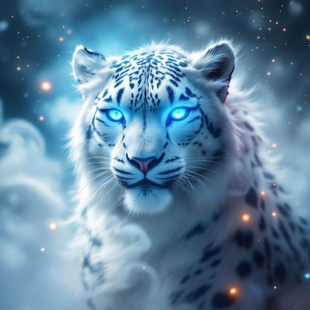Serenity in the Golden Fog :: A Majestic Snow Leopard in Eth...