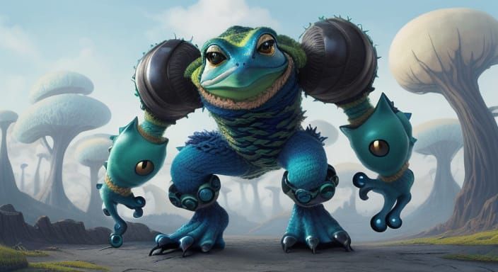 Surprised Frog with Mohawk in Whimsical Fairytale Style