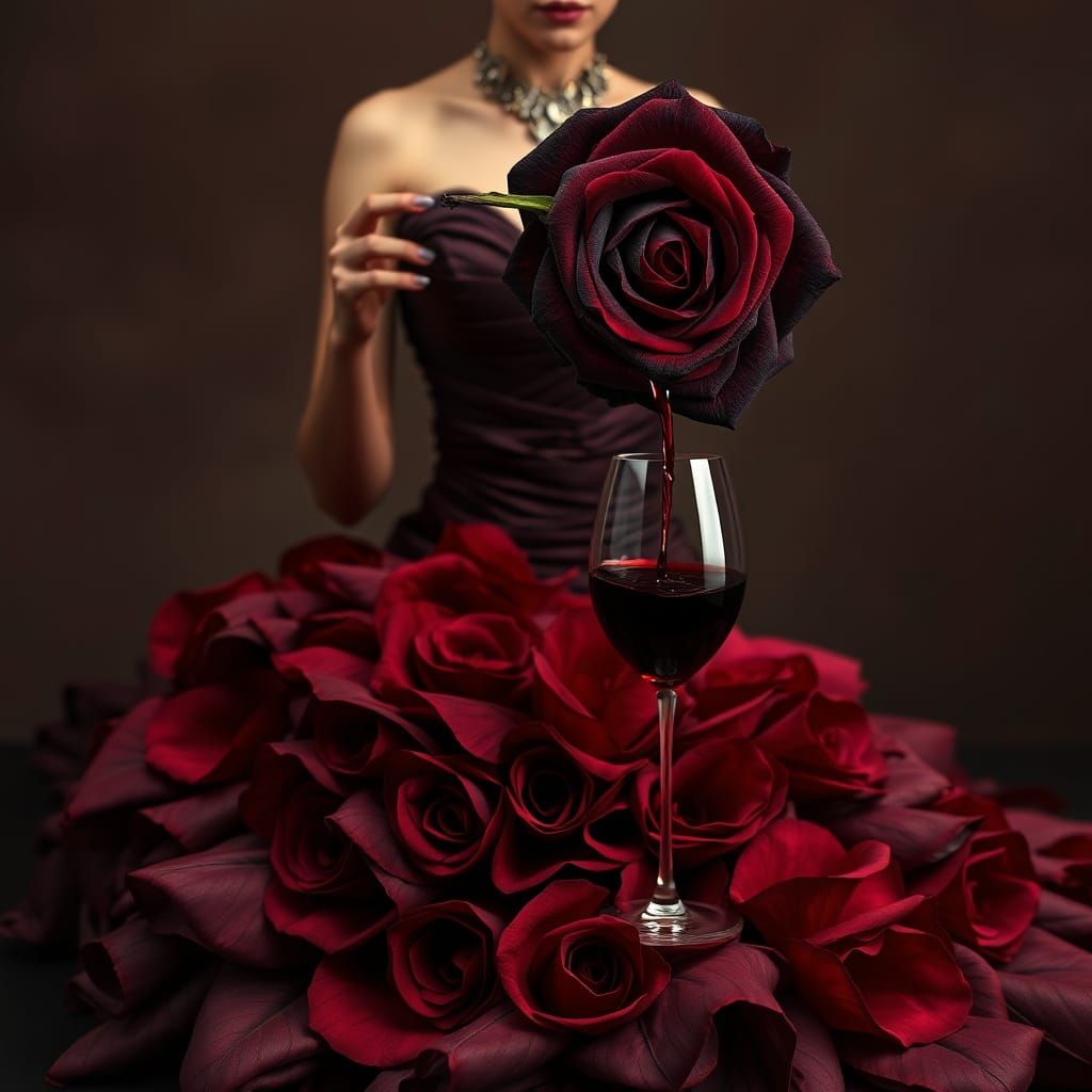 Rose Queen's Wine: A Dark Luxe Art Nouveau Image
