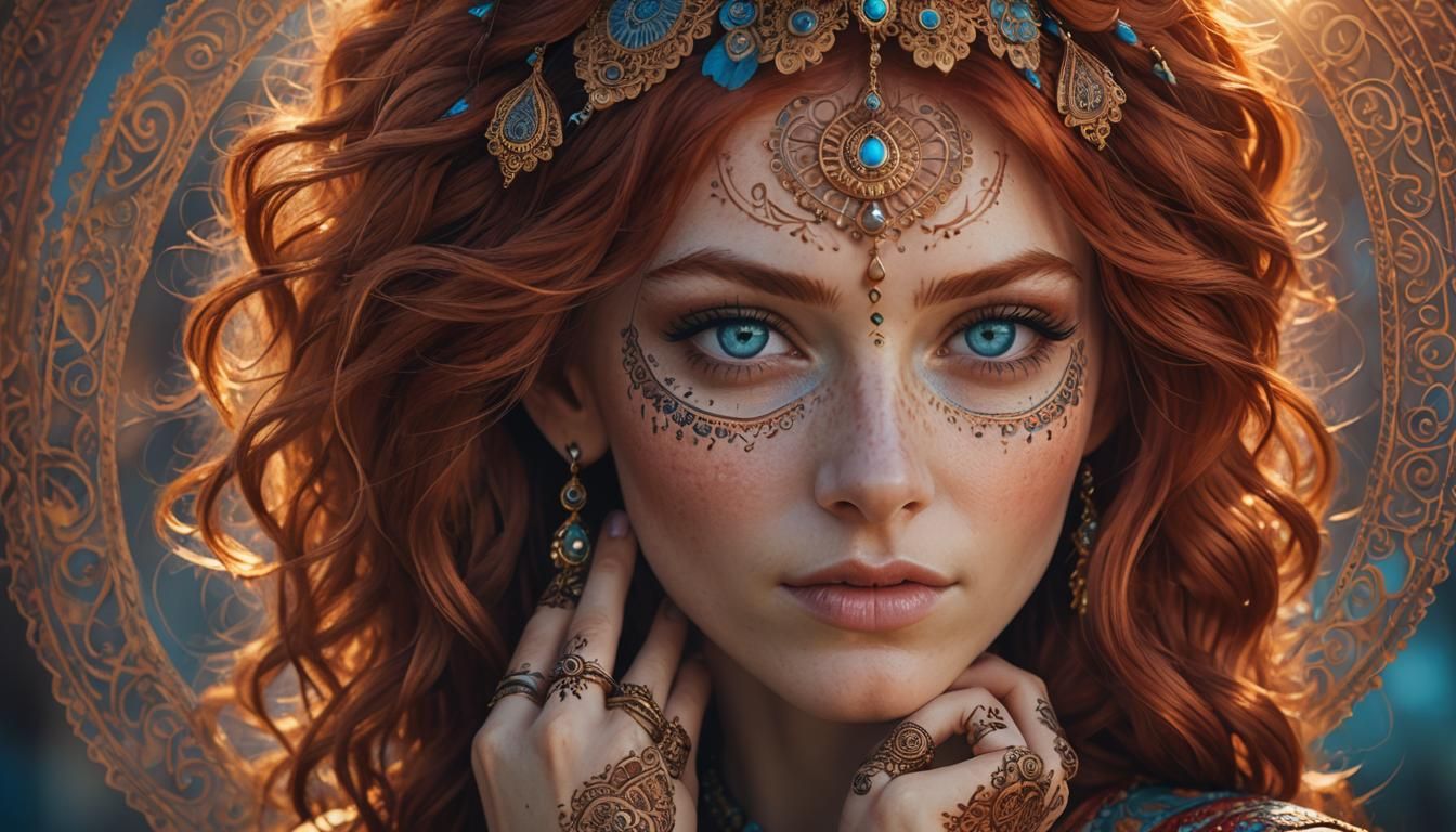 Fair Woman with Red Hair and Henna: Art Nouveau Style