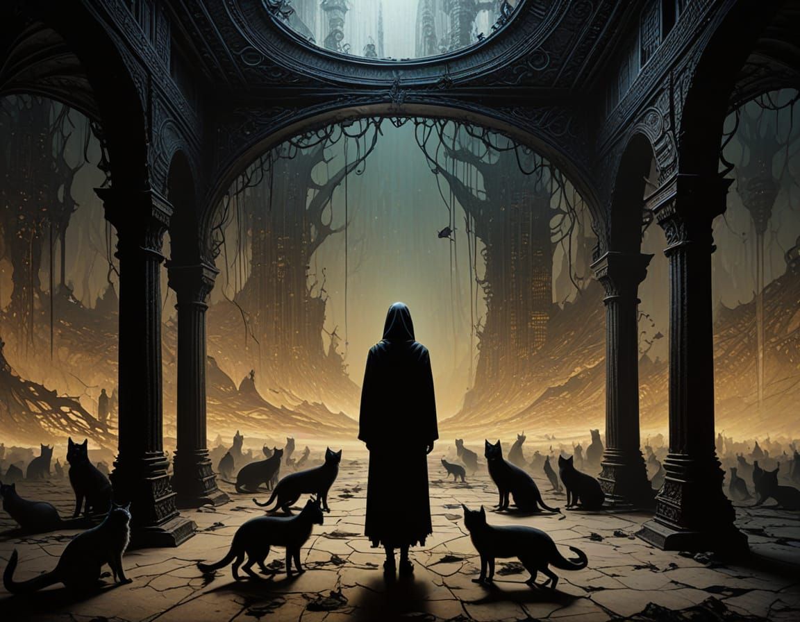 Surreal Gothic Dreamscapes with Anonymous Figures and Starin...