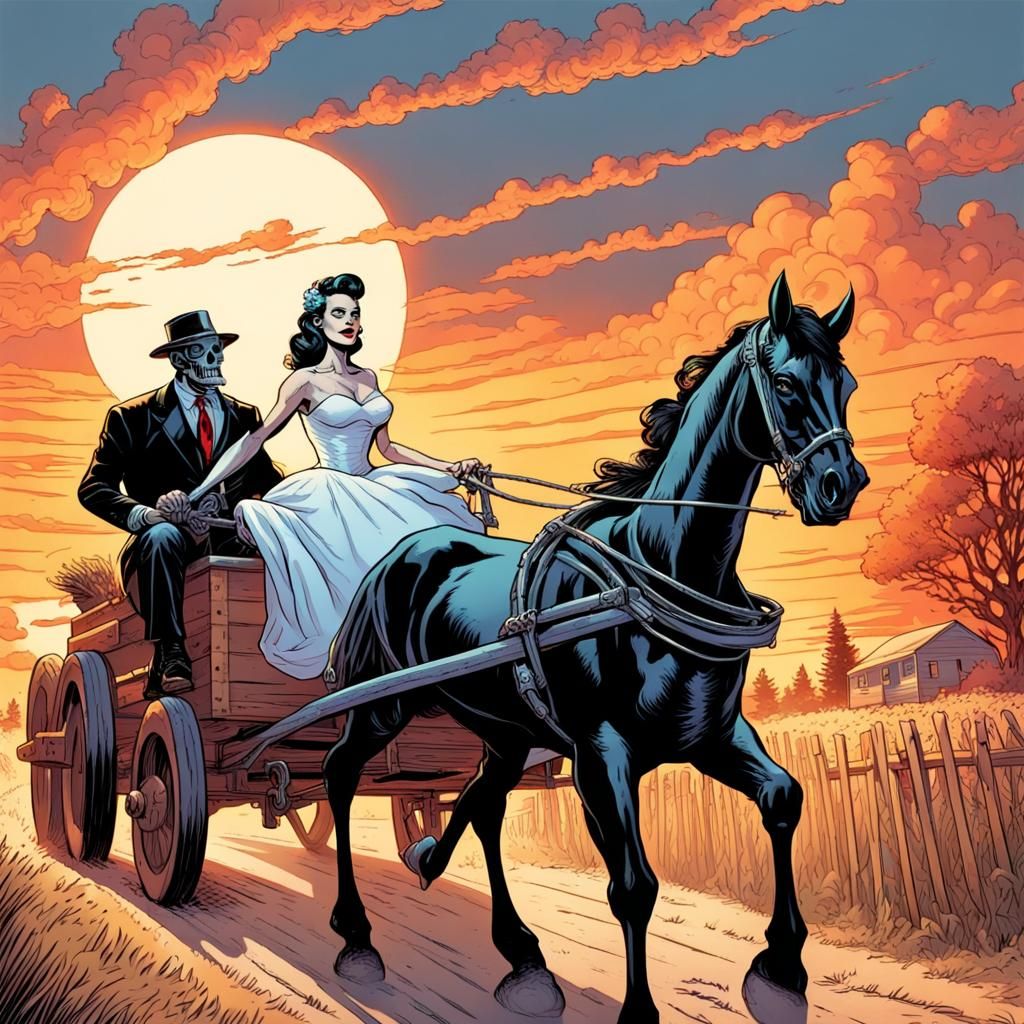 1950s Pinup Skeleton Queen on Hayride