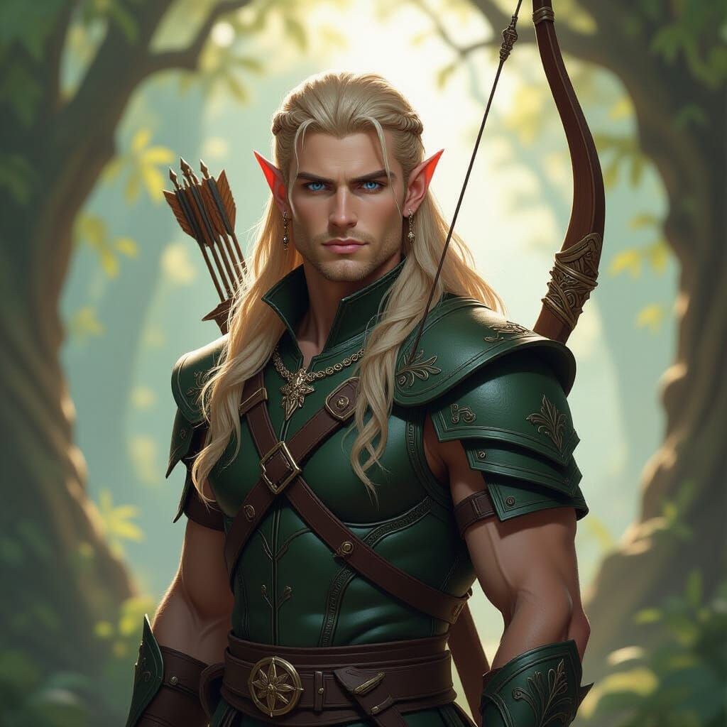 Elf Warrior in Forest Clearing - High Fantasy Art