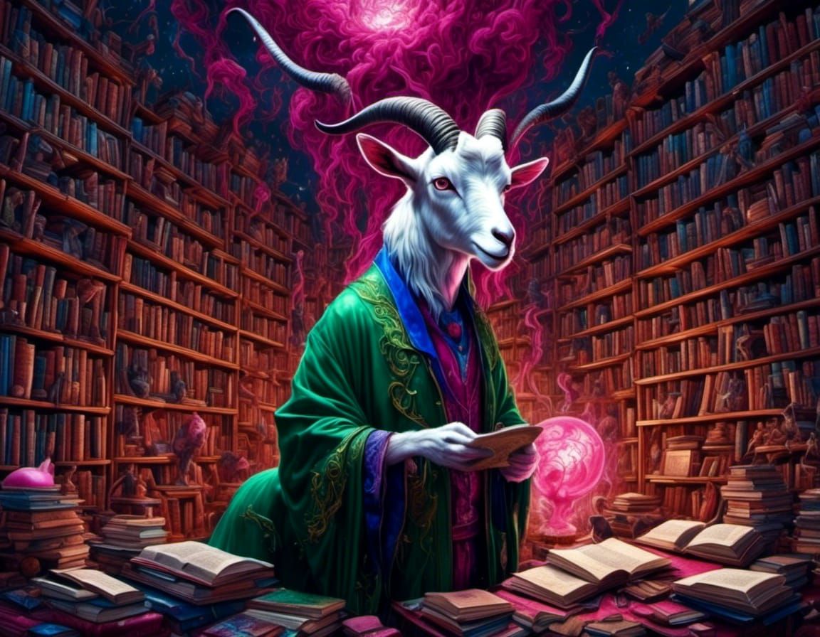 Wizard Goat Casting Spell in Fantasy Art Style