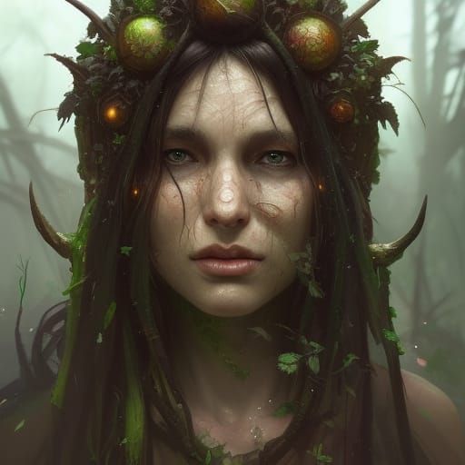 Goblin Druid Swamp Portrait in Art Nouveau Style