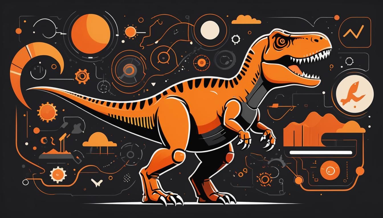 Minimalist Cartoon T-Rex with Tech Background