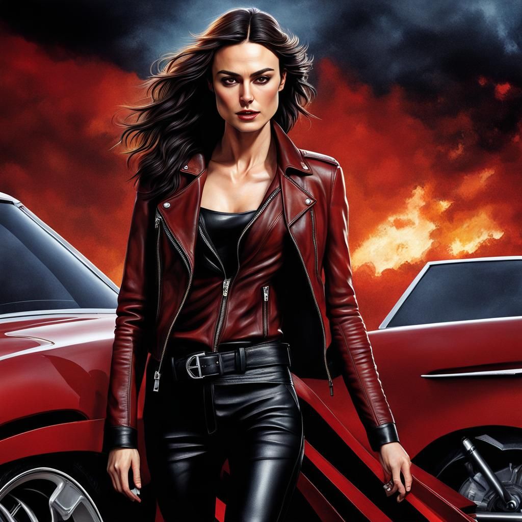 Ultrarealistic Photo of Woman in White Shirt and Leather Pan...