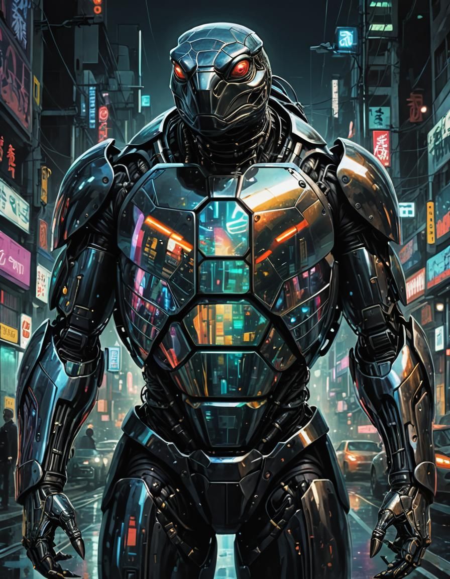 Cyberpunk Turtle Android in Urban Collage