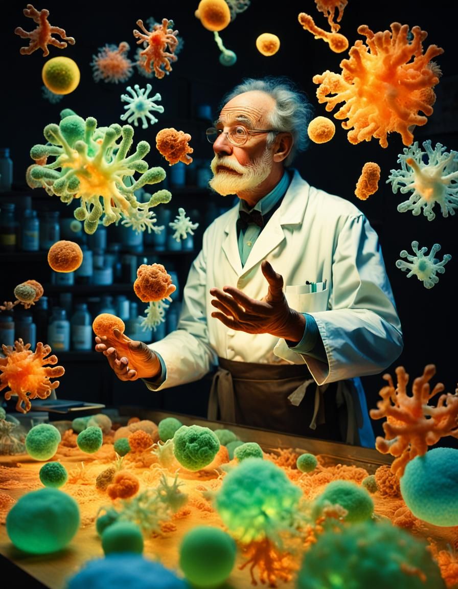 Scientist Juggling Bacteria in Microscopic World