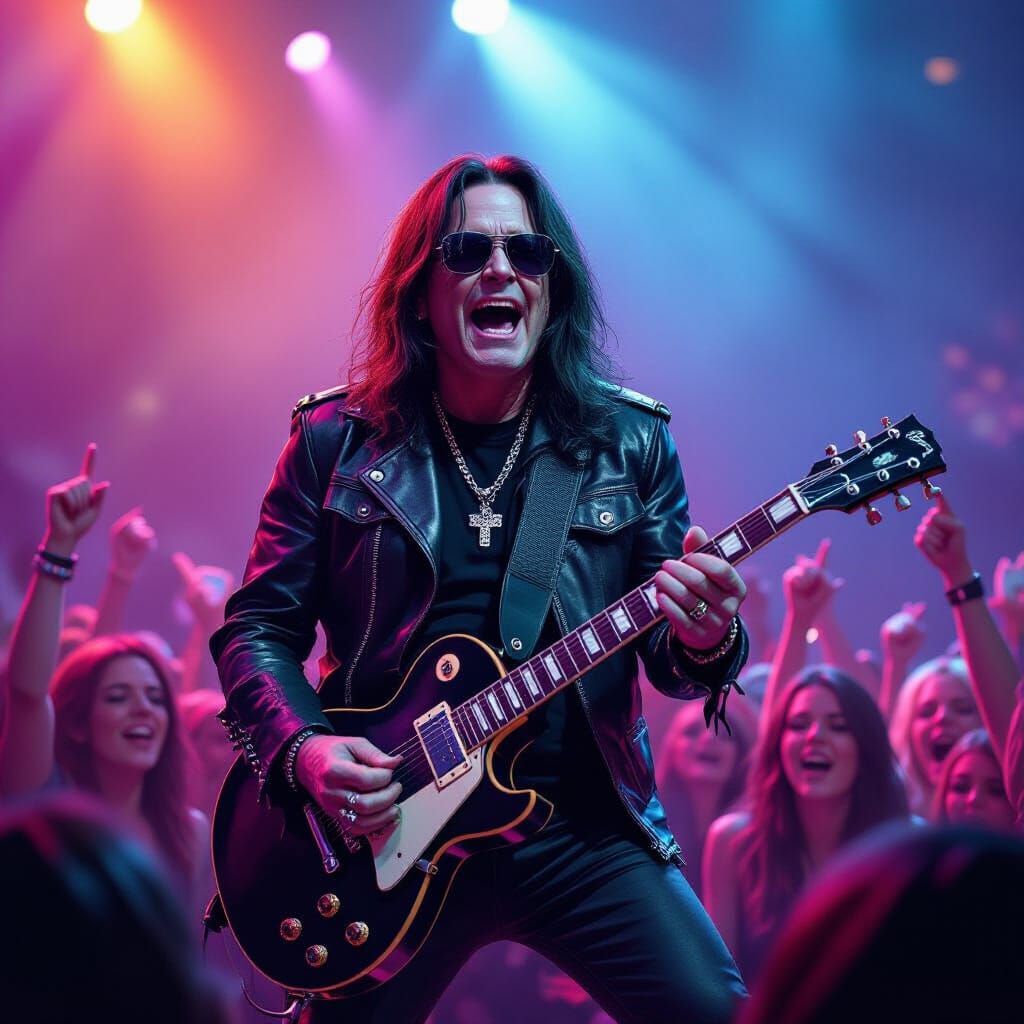 Ozzy Osbourne Concert in Neon Cyberpunk Art Style