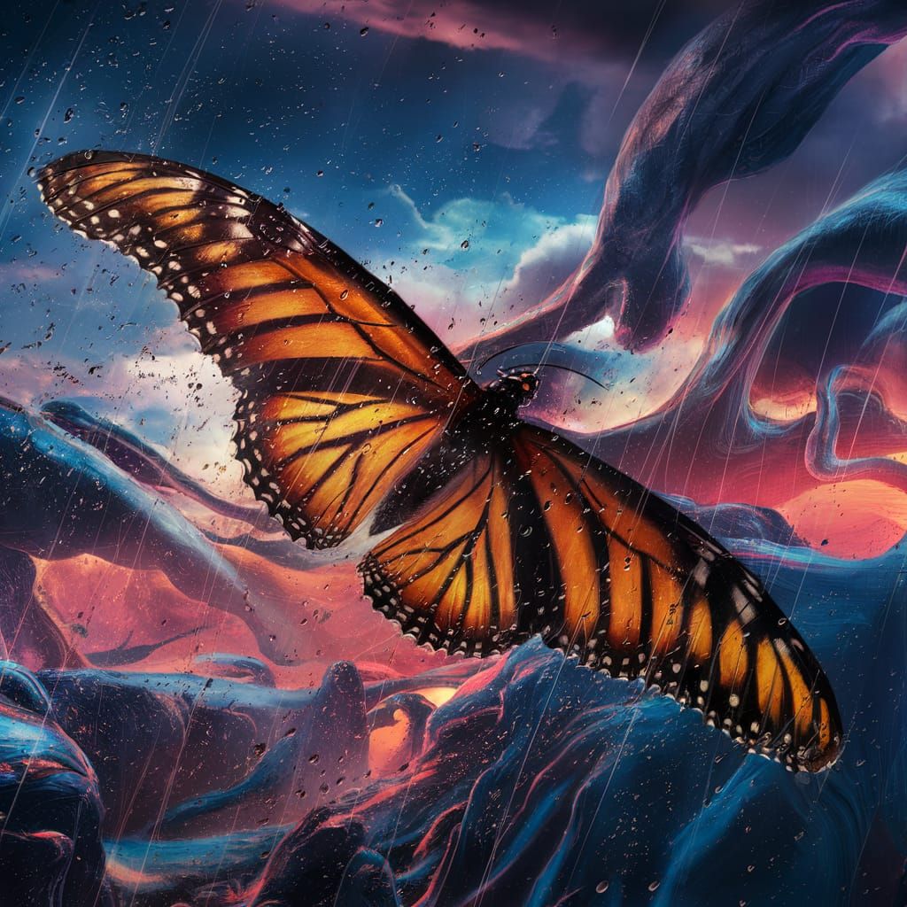 Monarch Butterfly in Fantastical Matte Painting