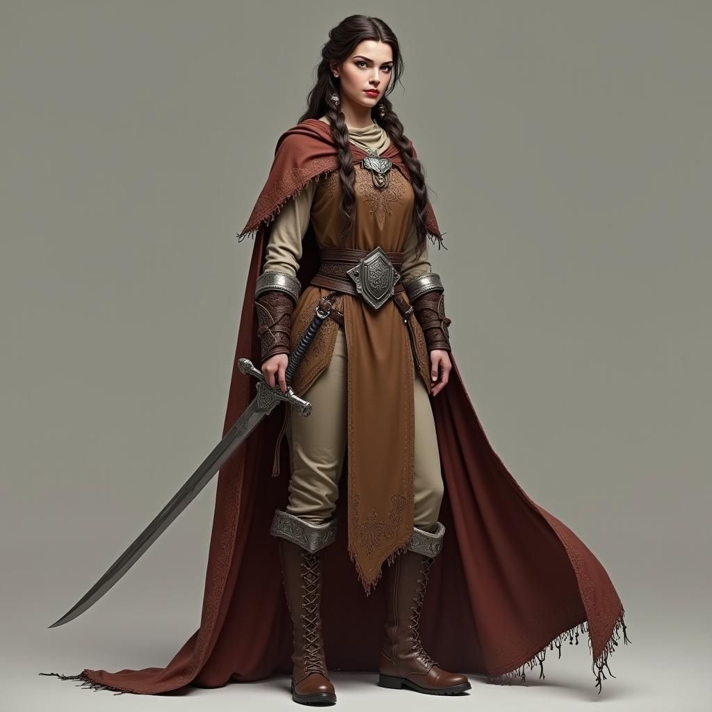 Heroic Female Warrior with Sword and Braid