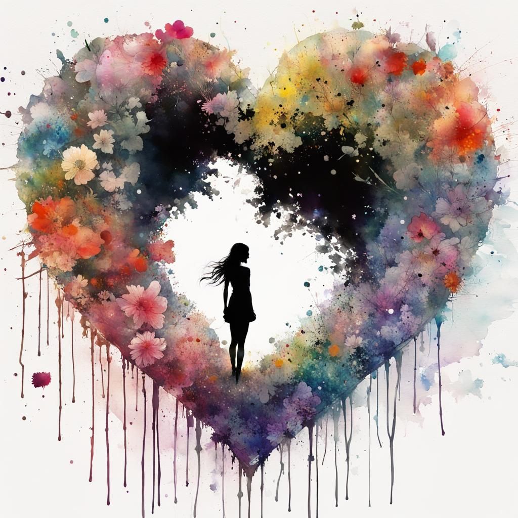 Rainbow Princess Silhouette in Watercolour Splash Art