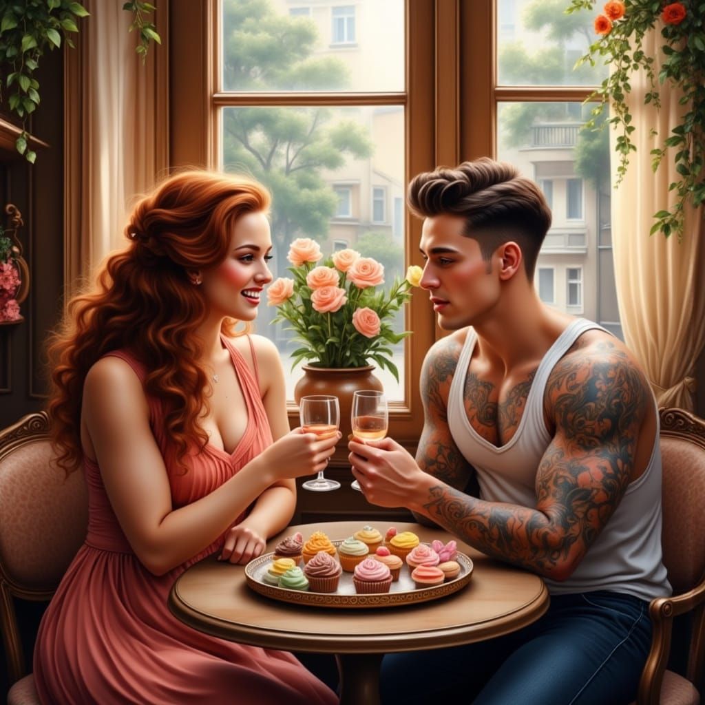 Romantic Parisian Moment in Whimsical Art Style