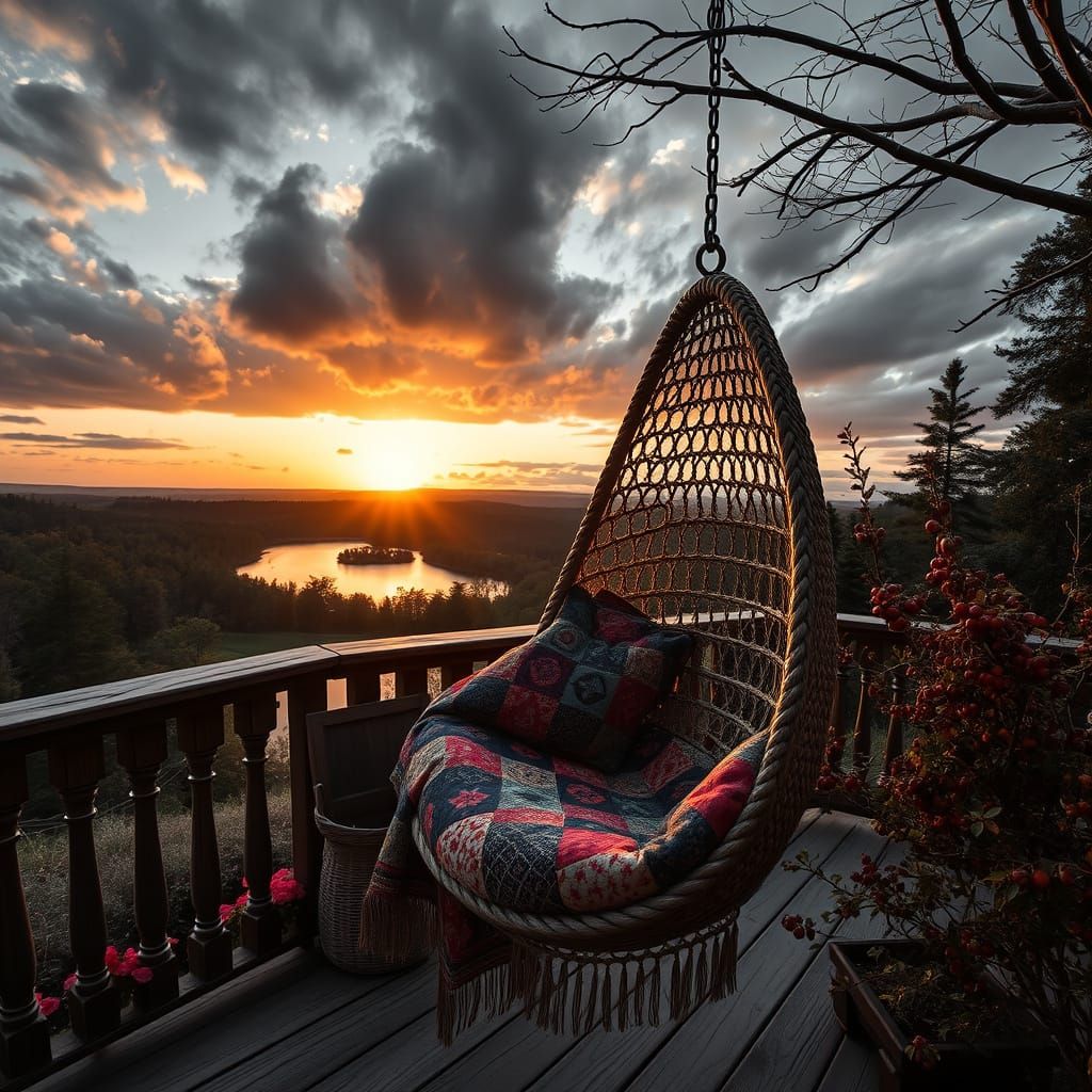 Surreal Sunset Scene by the Pond in Black and White with Woo...
