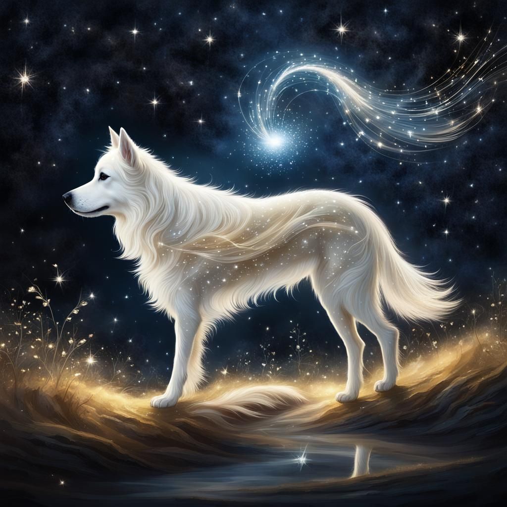 Ethereal Spirit Dog in Mystical Landscape