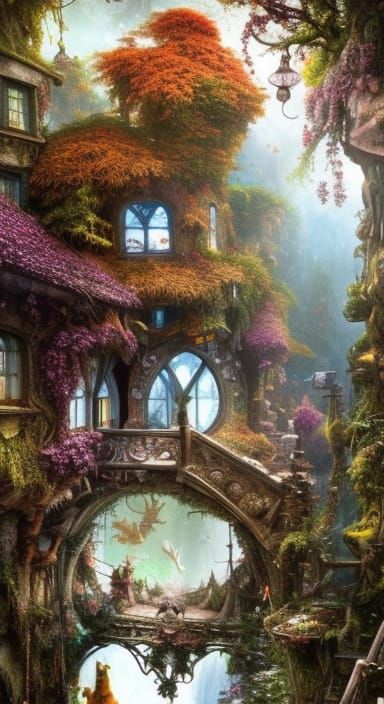 Fairytale Village with Glass Bridges: Fantasycore Artwork