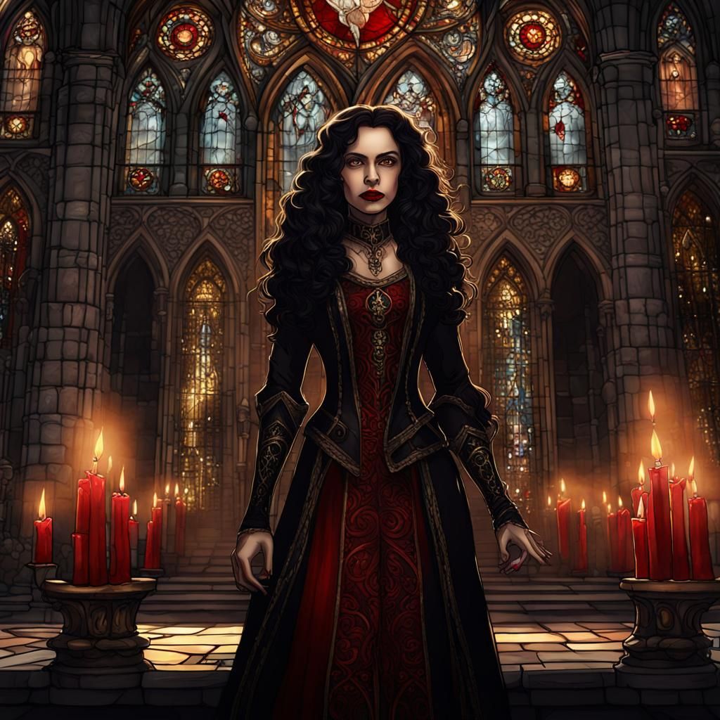 Puerto Rican Vampire in Gothic Cathedral Concept Art