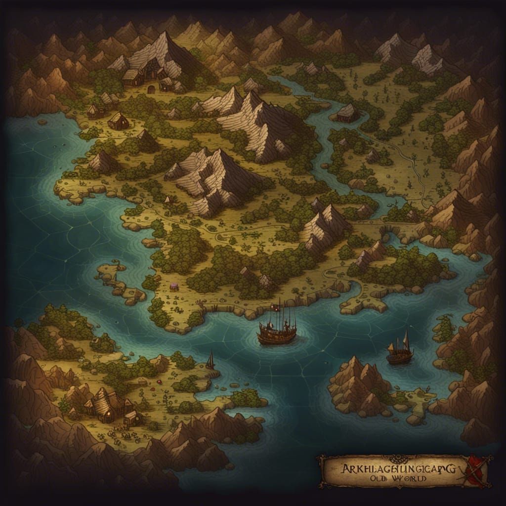 Fantasy Archipelago Map in Dark Concept Art Style
