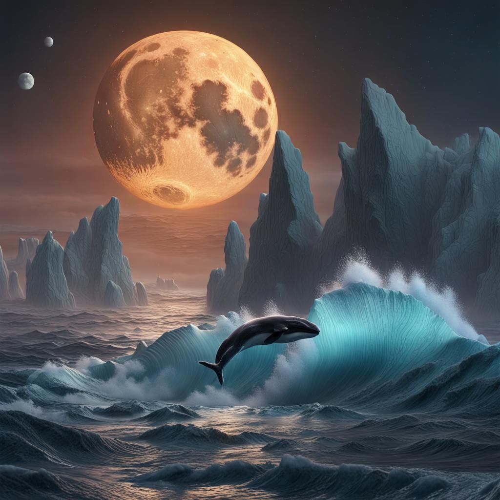 Whale Leaps in Ocean World with Gas Giant