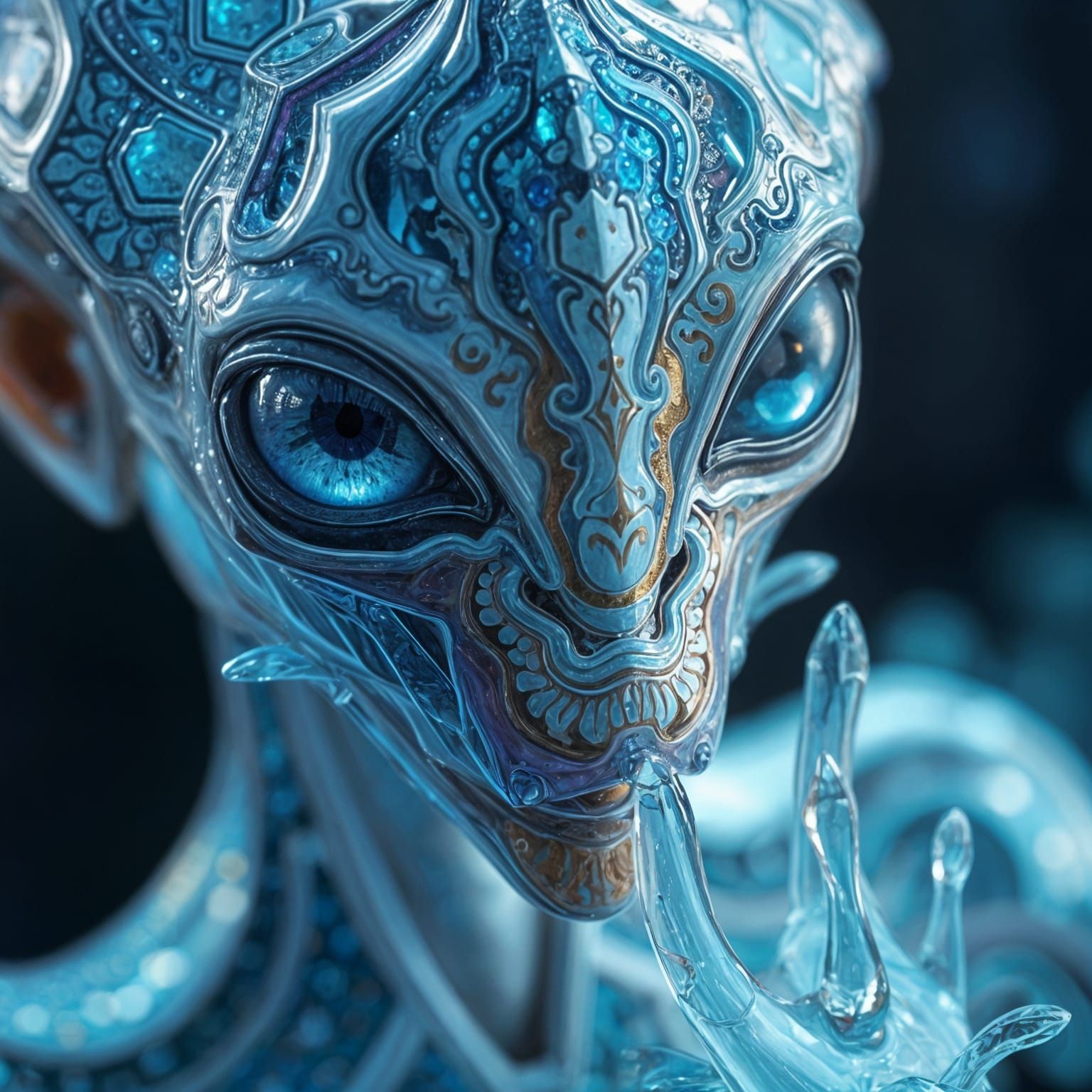 Luminous Alien Creature with Iridescent Crystalline Skin