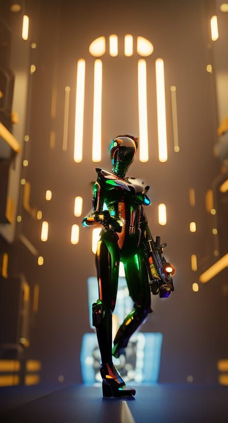 Detailed Portrait of Smiling Cybergirl in Digital Art Style