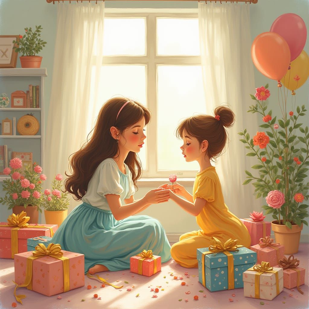 Mother and Daughters Celebrate in a Whimsical Living Room