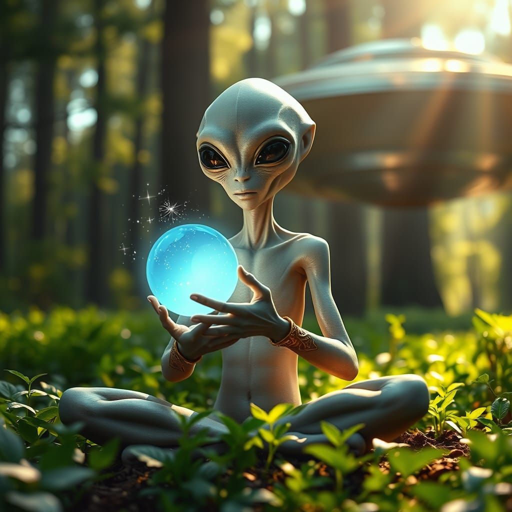Serene Pale Grey Alien in Contemplative Meditation