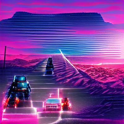 Synthwave Road in Neon Sunset