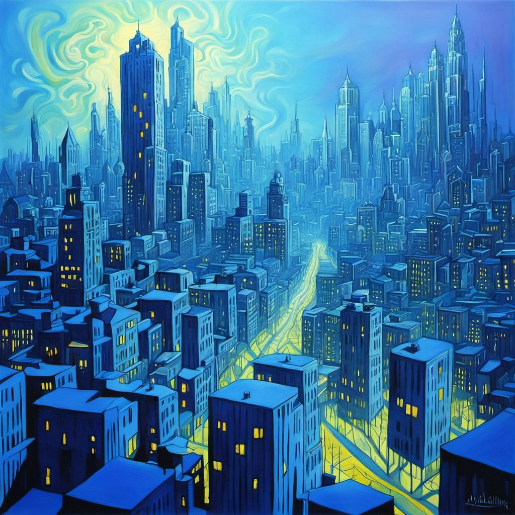Hyperrealistic Expressionist Cityscape with Flickering Light...