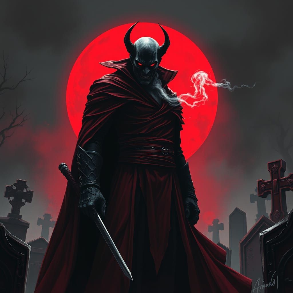 Dracula as Blood Ninja Warrior in Dark Fantasy Art