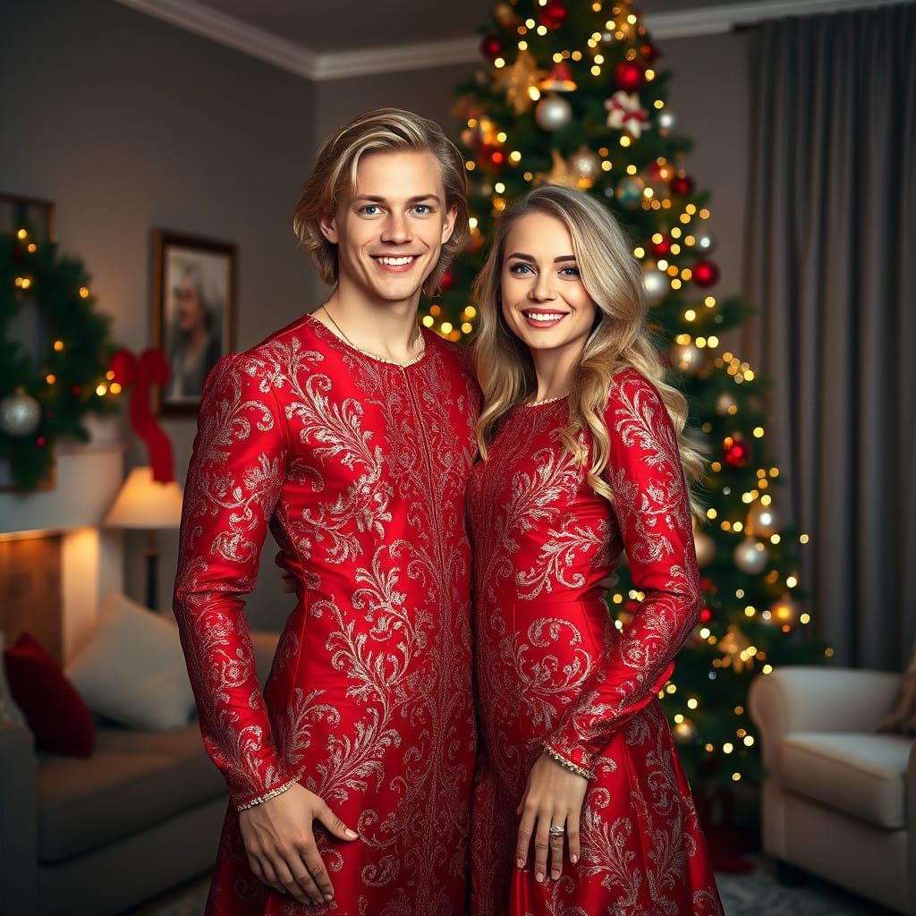 Dashing Young Couple Enjoys Festive Season in Elegant Christ...
