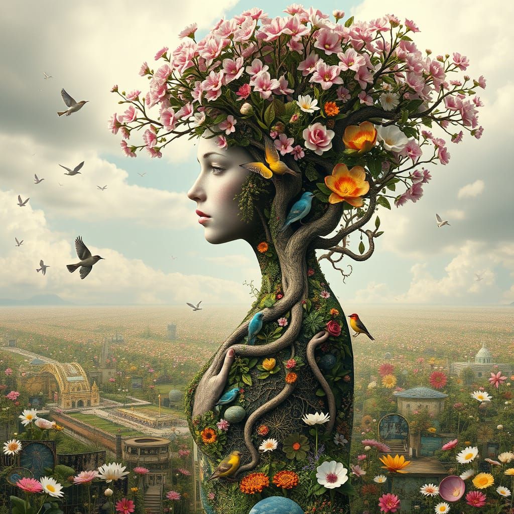 Surreal Goddess of Nature Blooms in Serene Springtime