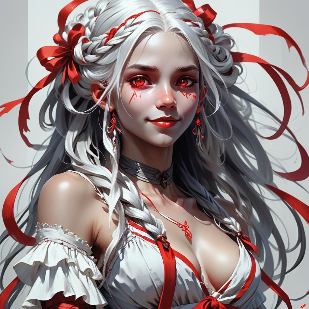 Anxious Drow Portrait with Red Eyes, Digital Art