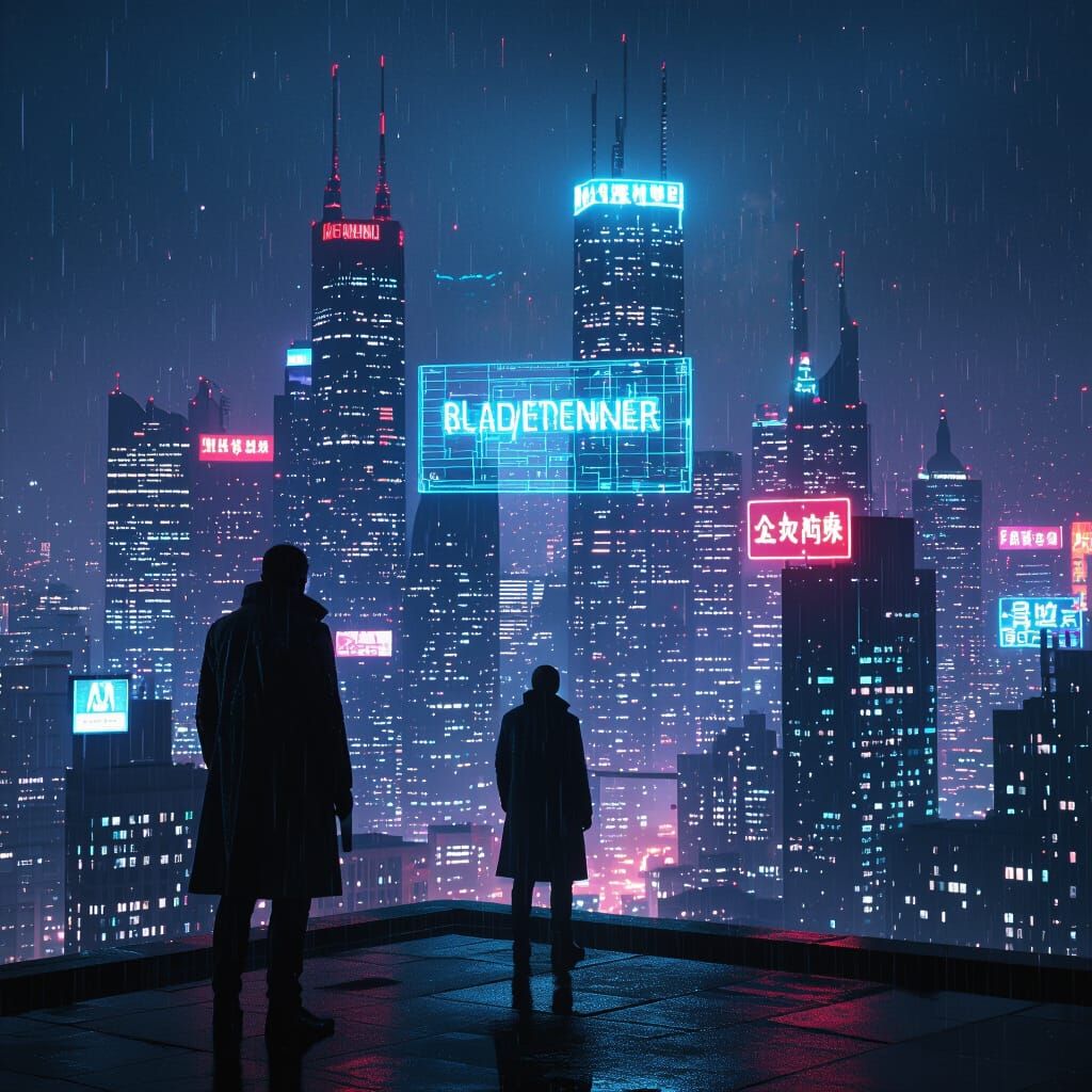 Cyberpunk Detective in Rainy Cityscape