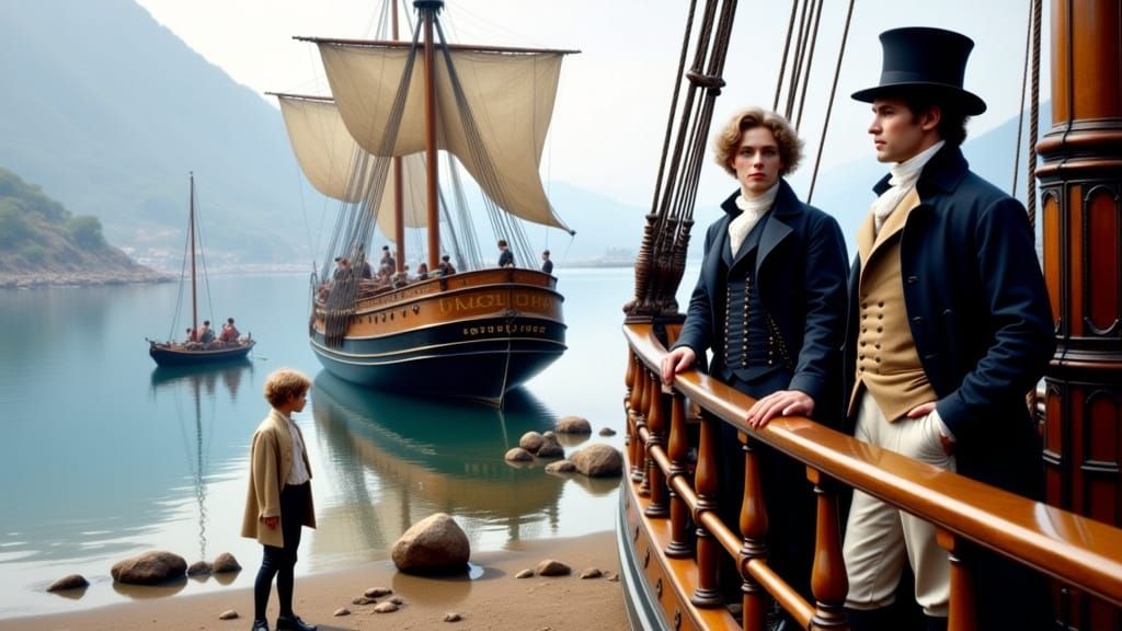 Lord Byron's Yacht Docks in Greece, Oil Painting