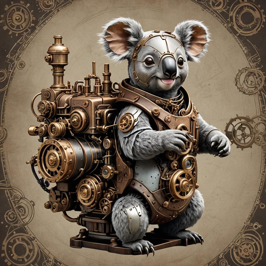 Koala Operates Steampunk Engine