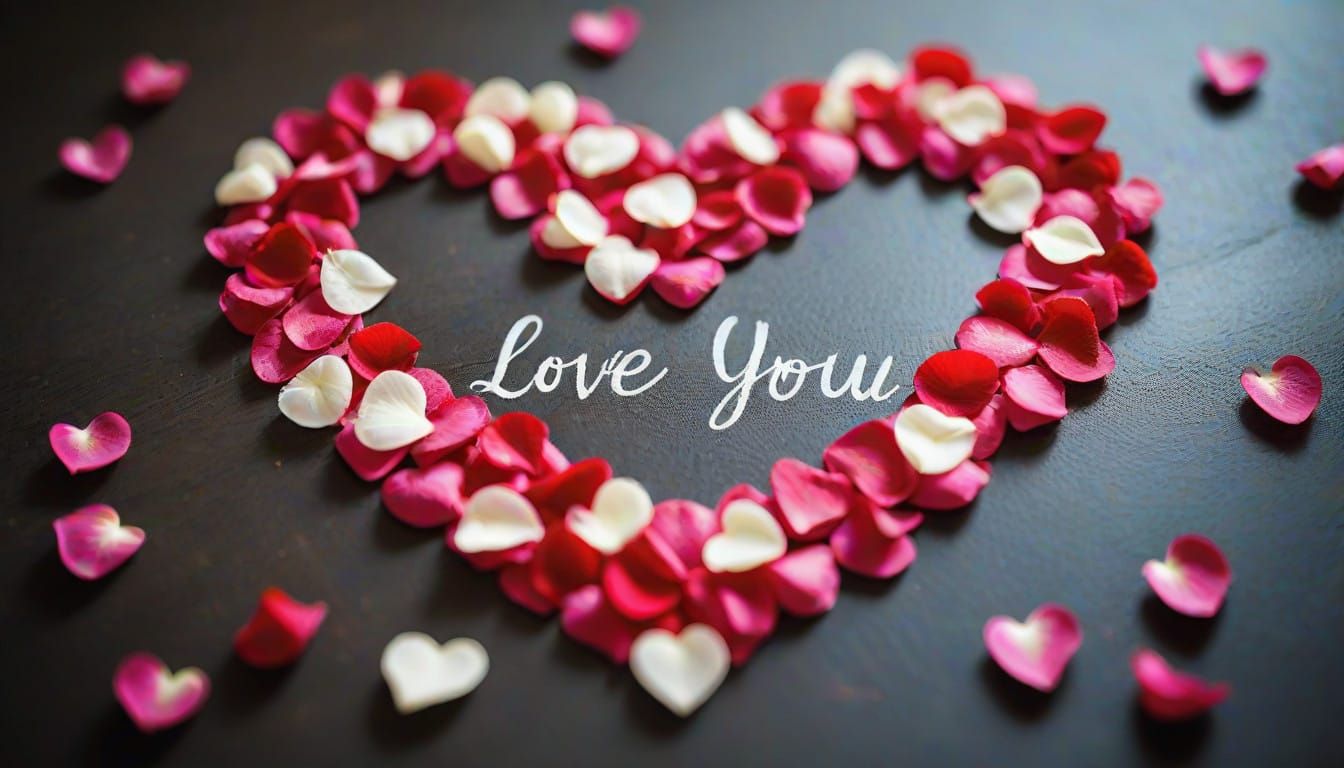 Heart Made of Rose Petals in Elegant Typography