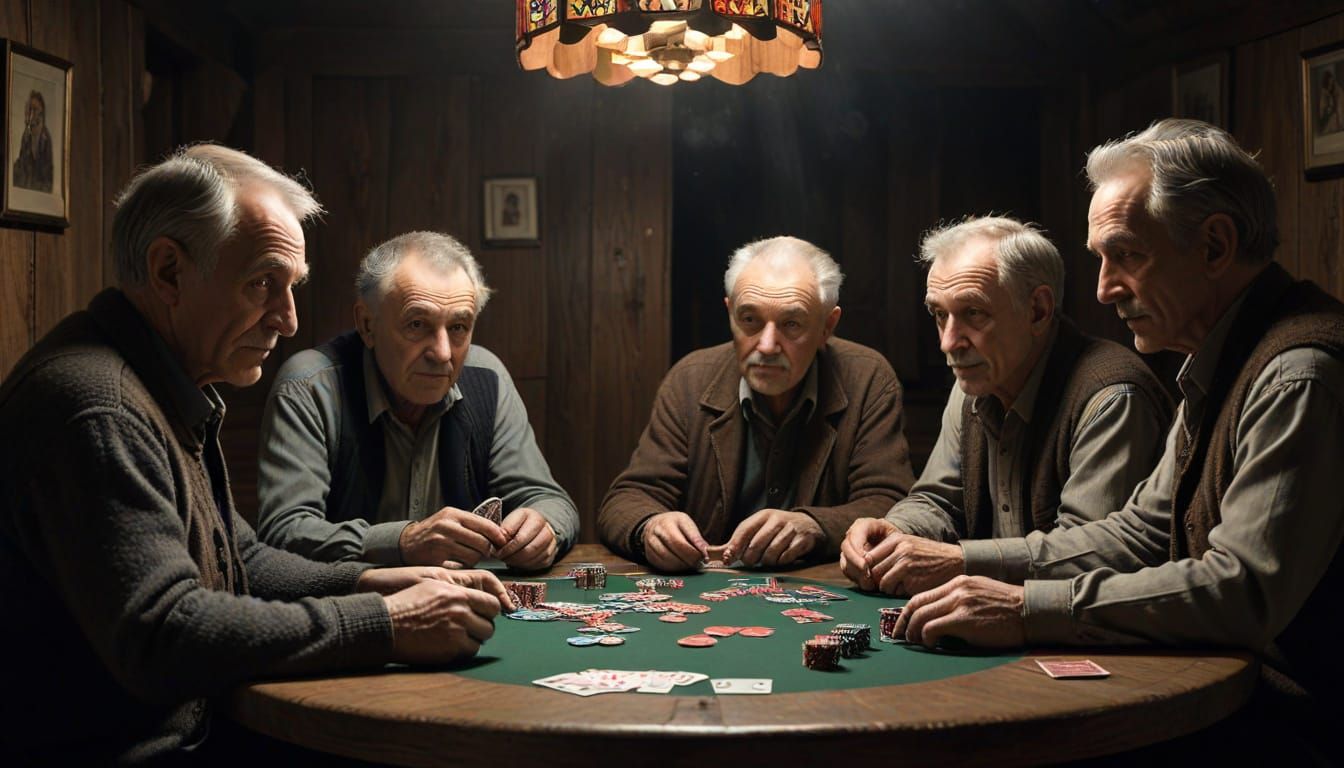 Old Men Playing Cards in Expressive Strokes