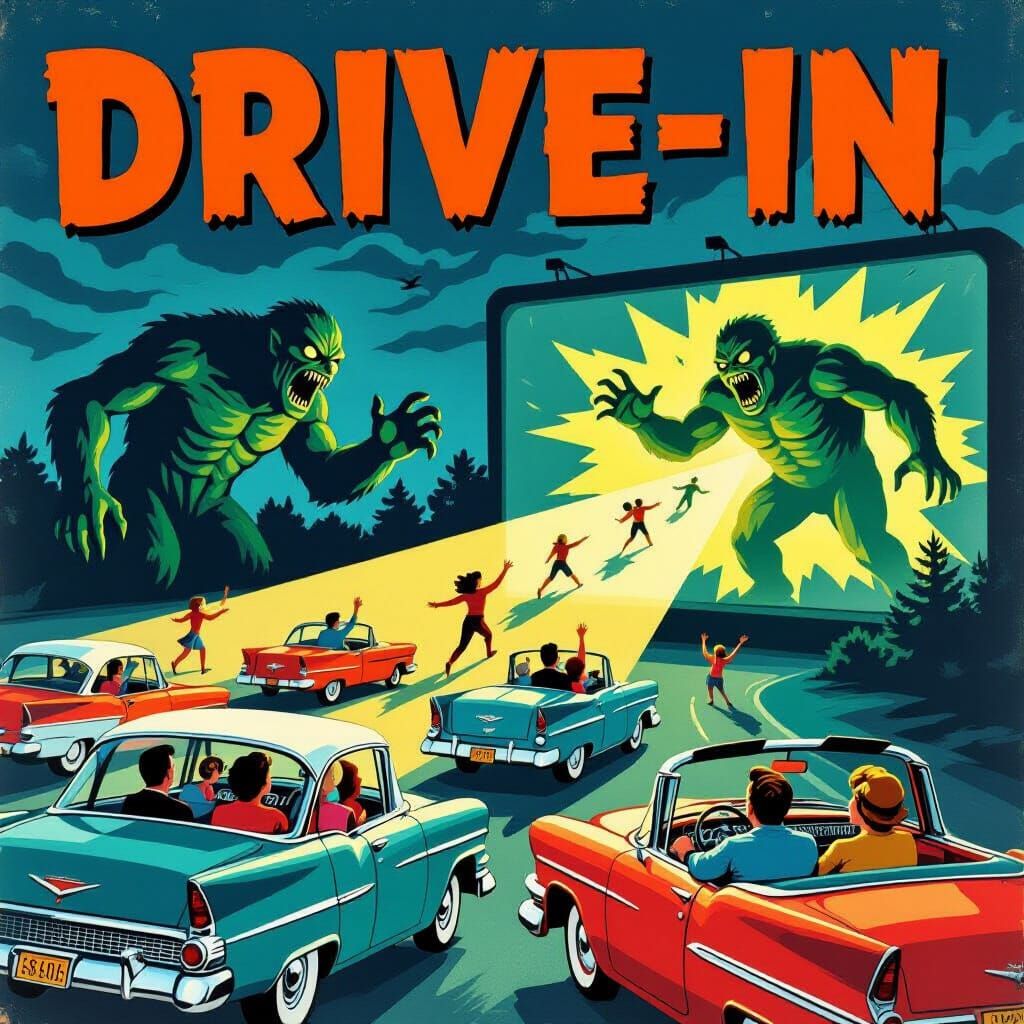 1950s Horror Movie Poster: Monsters Escape Screen