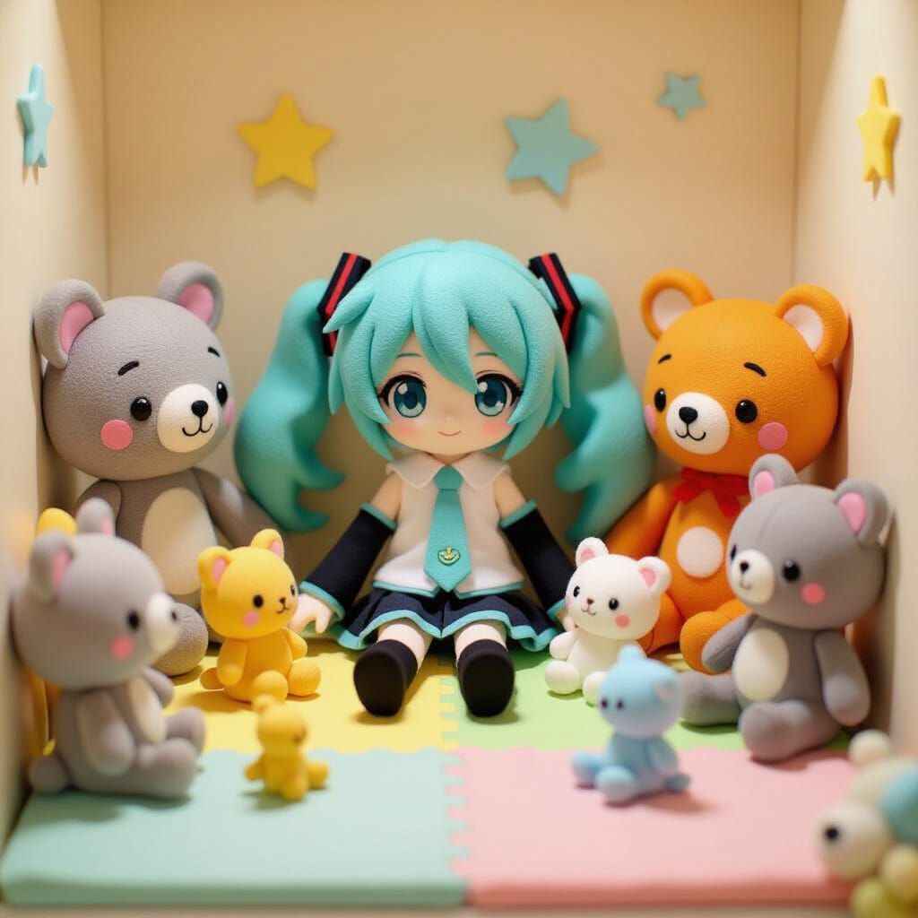 Felt Friends Surround Tiny Hatsune Miku