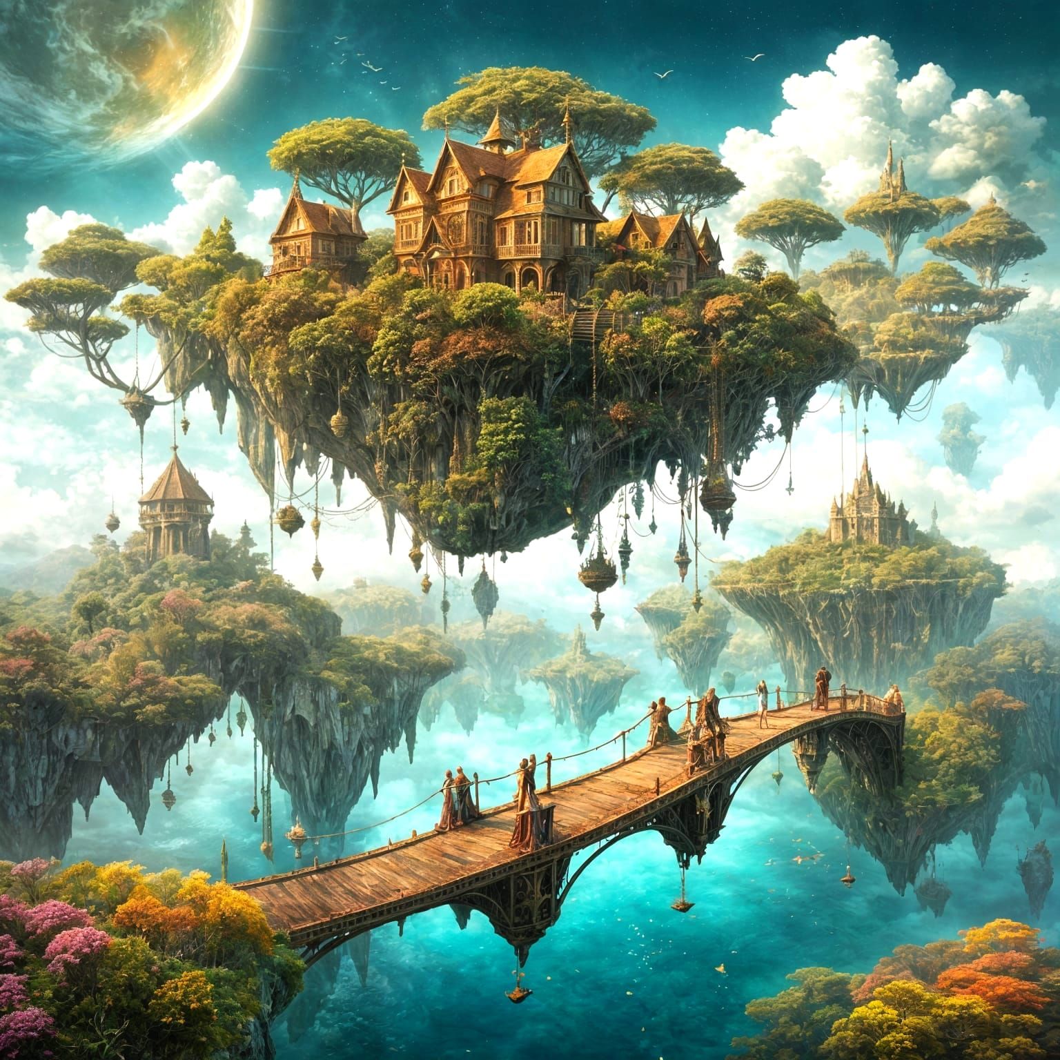 Floating Islands in Surreal Sky: Digital Art