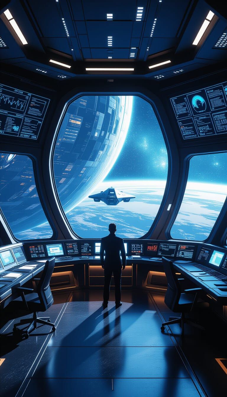 Spaceship Command Bridge Double Exposure in Matte Painting S...