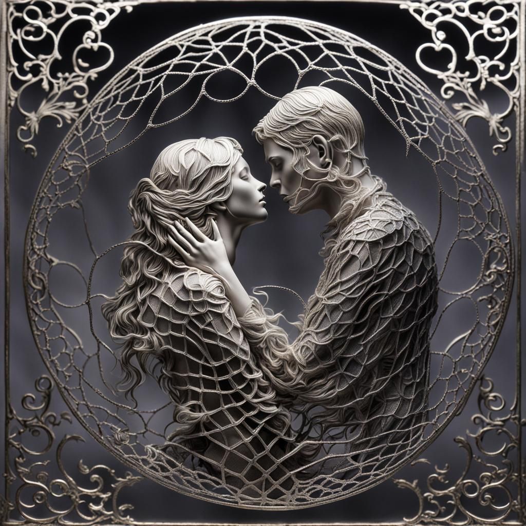 Lovers Embrace in Smoky Silver Web