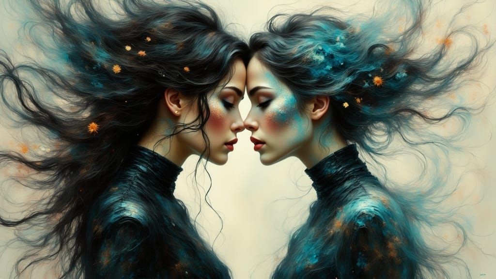 Contrasting Woman in Mirrored Silhouette, Mystical Realism