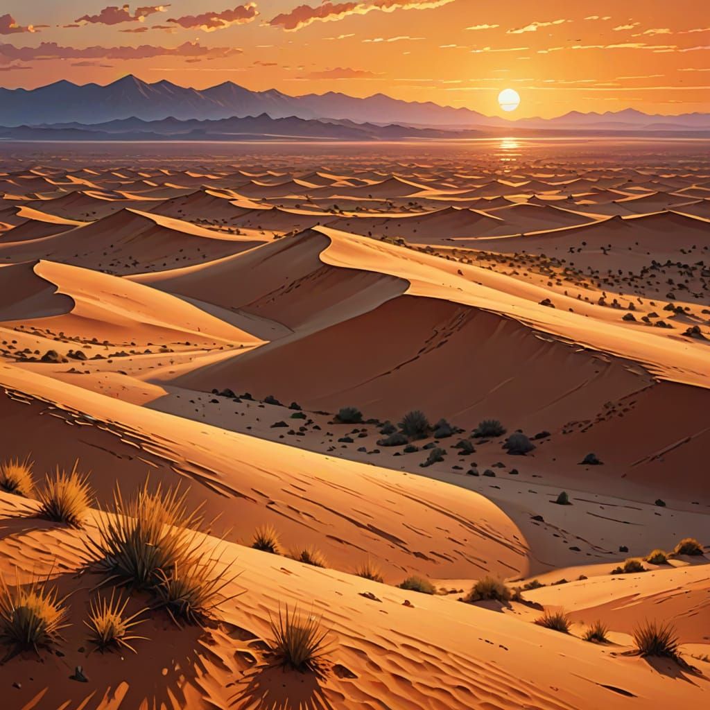 Pixellated image of a desert sunset