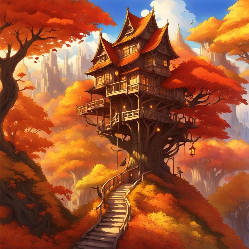 Autumn Kingdom: A Fantasy Painting of Foxes and Magic