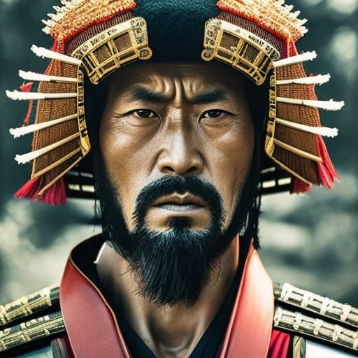 Detailed Samurai Portrait in Expressive Photography Style
