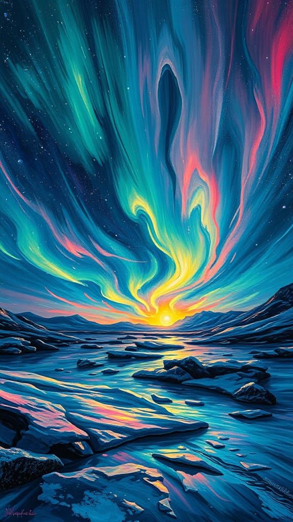 Ethereal Arctic Sunrise in Vibrant Colors